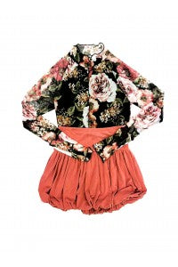 MOCKNECK LONG SLV FLORAL PRINT STRETCHY MESH TOP BLACK/MAUVE