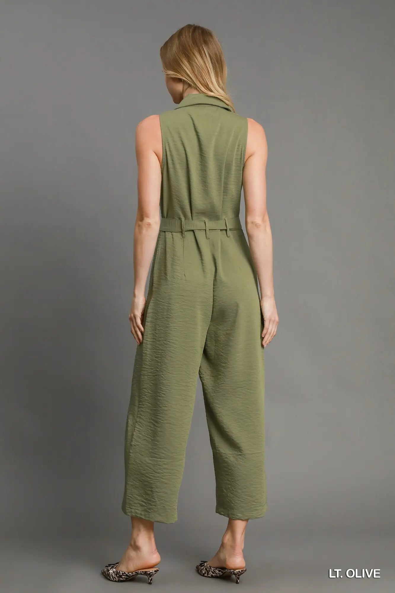 Army Green V Neck Jumpsuit