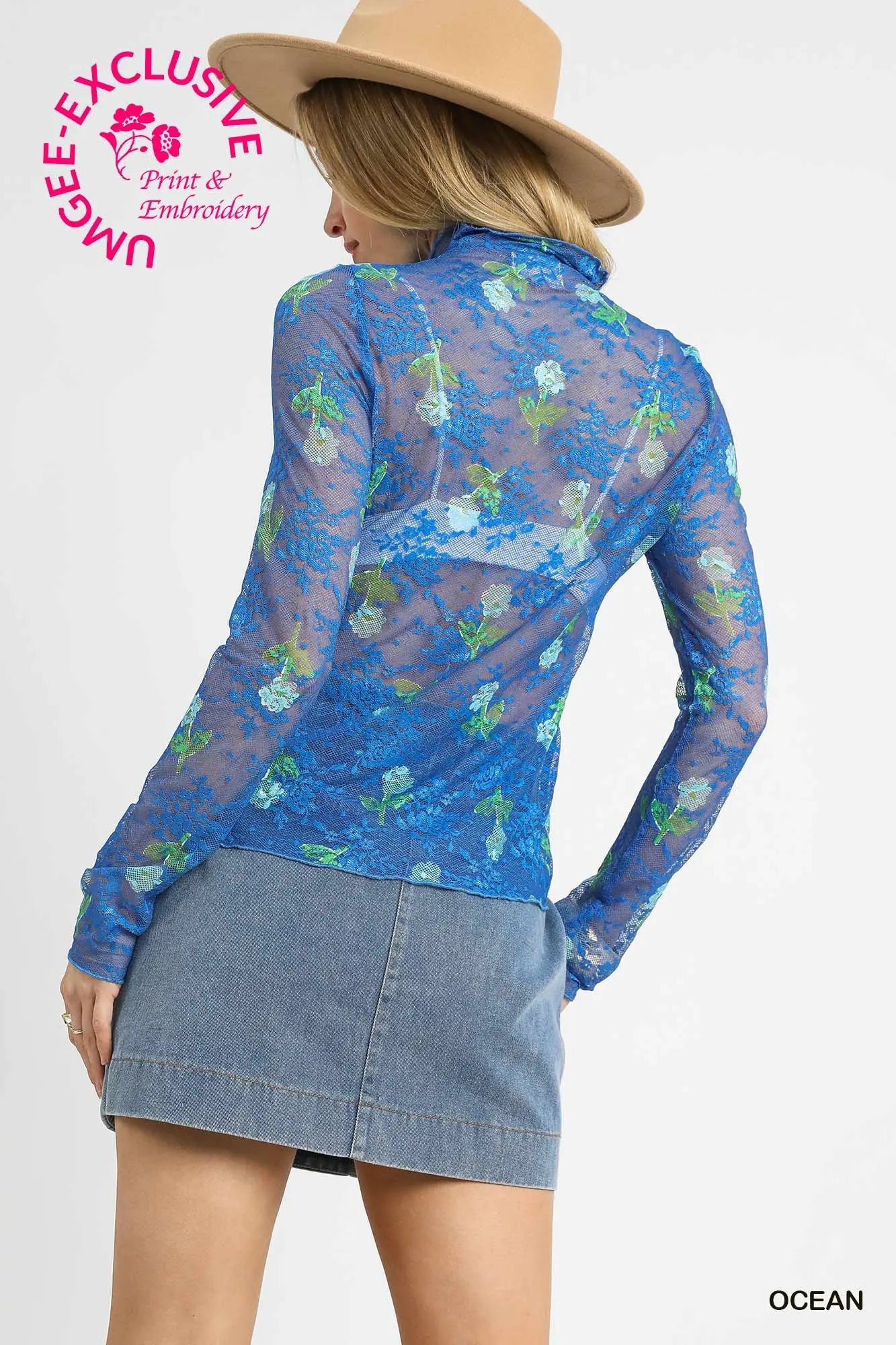 Bloom Mesh Floral Lace Top Ocean