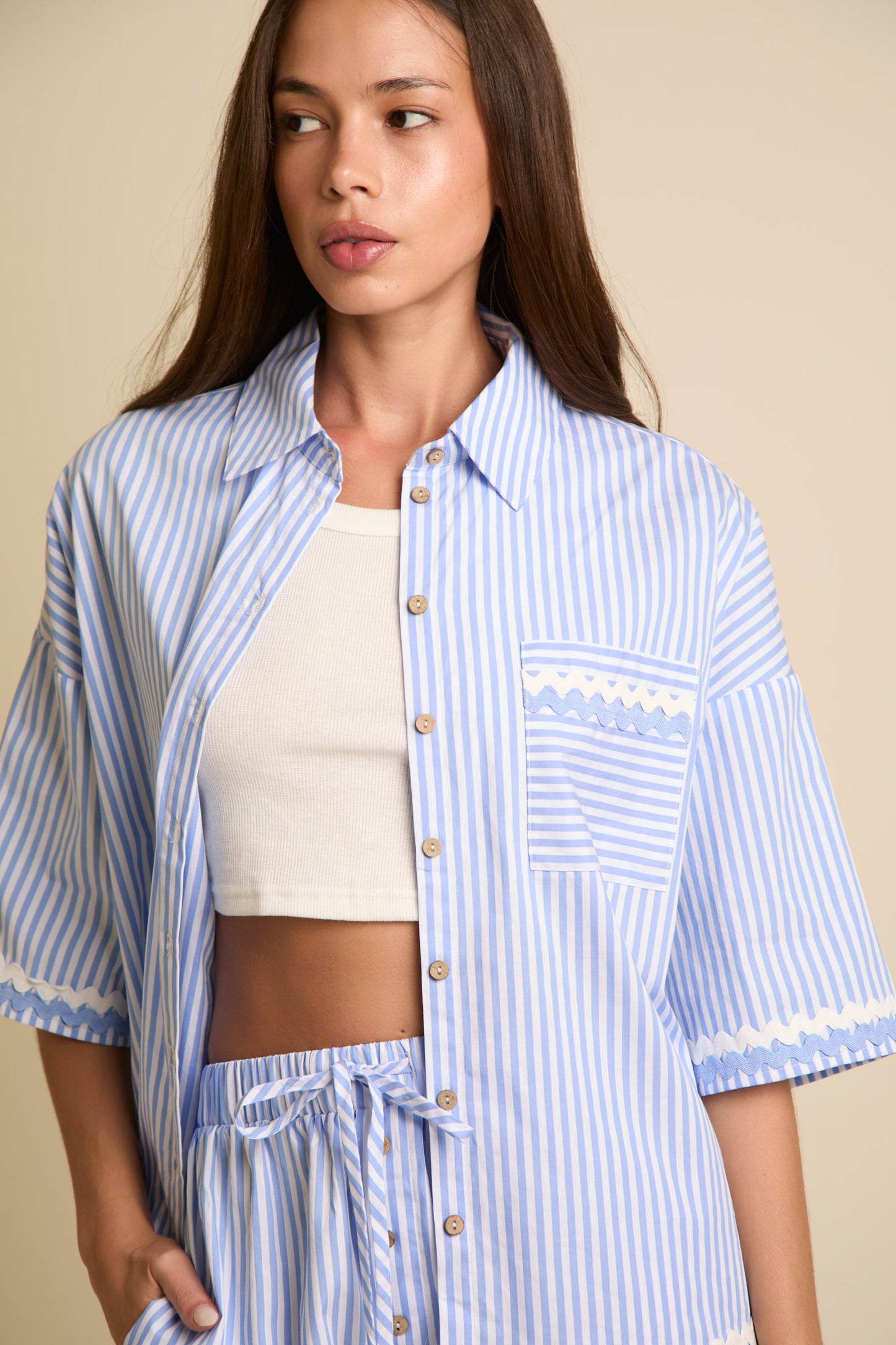Blue Long Sleeve Top & Shorts Set