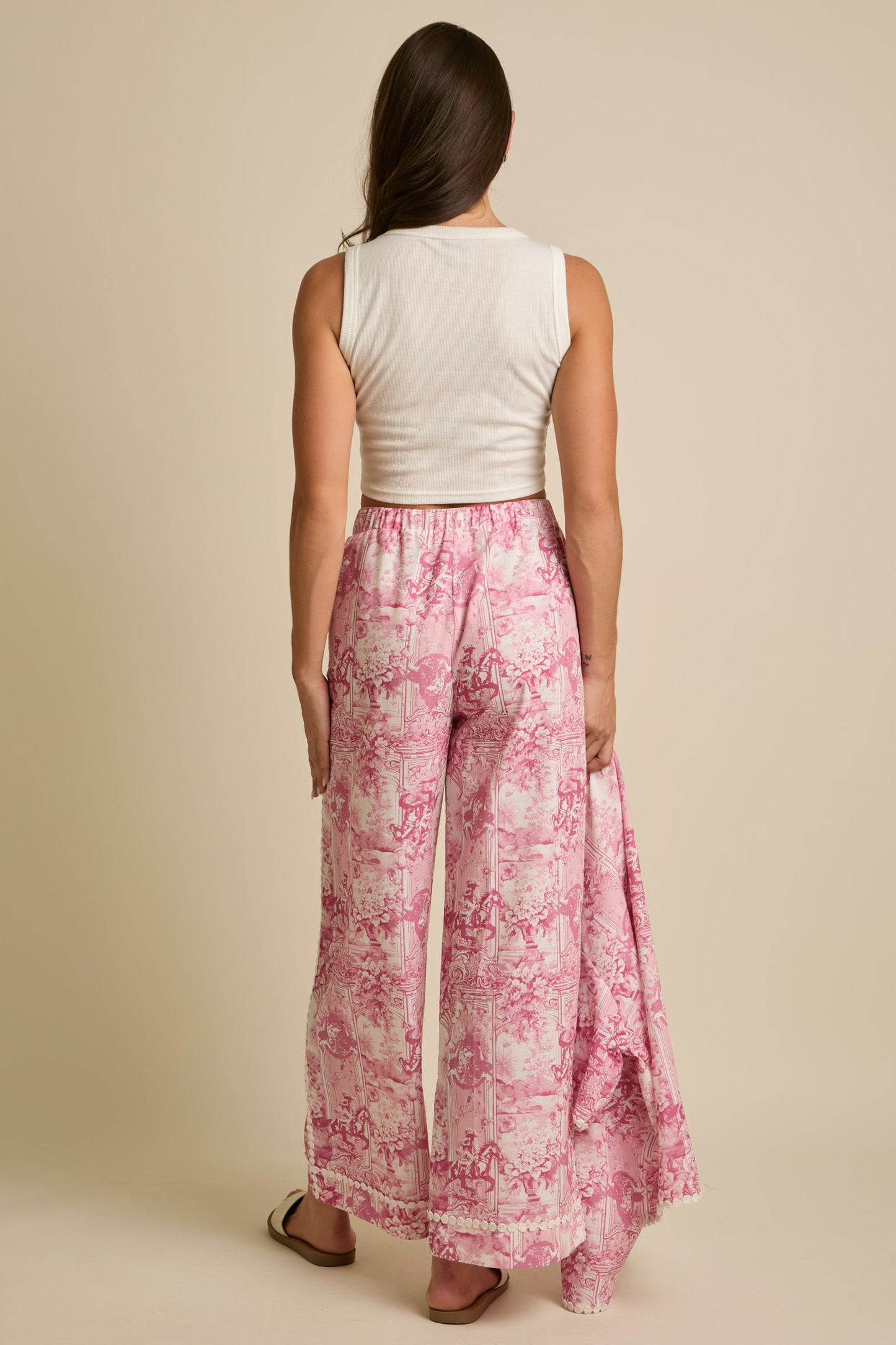 Pink Western Print Pajama Set with Trim