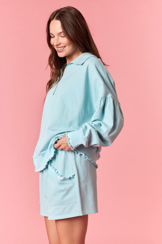 Wavy Hemming One Stripe Knit Band Pull Over Sweatshirt