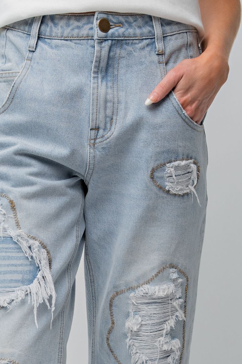 LT. DENIM DISTRESSED DENIM PANTS