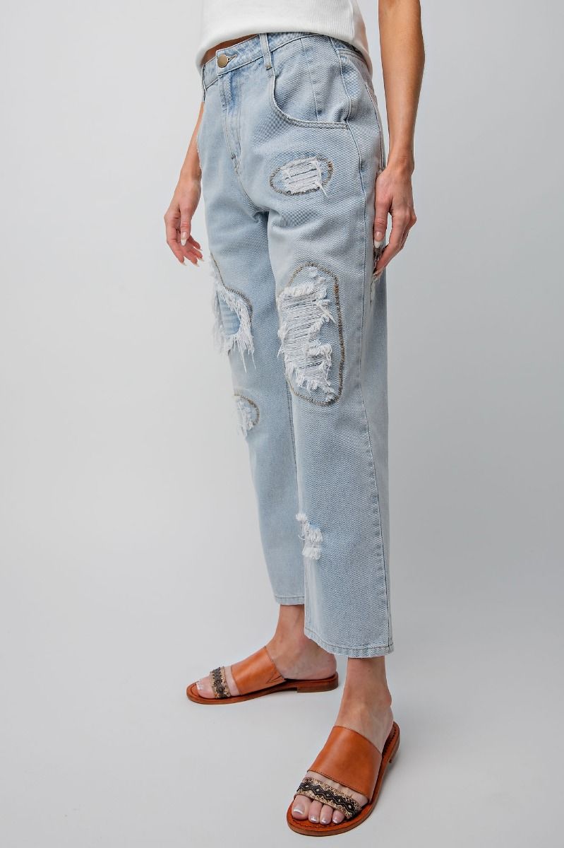 LT. DENIM DISTRESSED DENIM PANTS