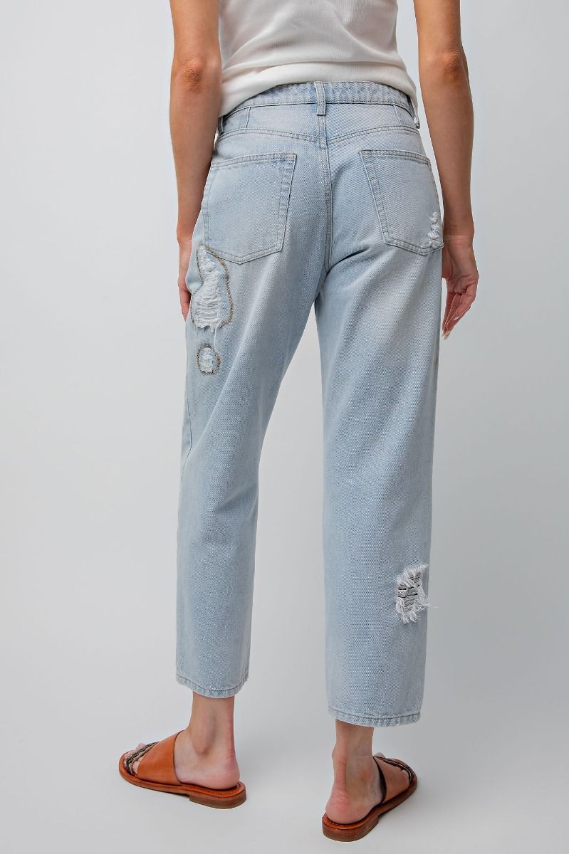 LT. DENIM DISTRESSED DENIM PANTS