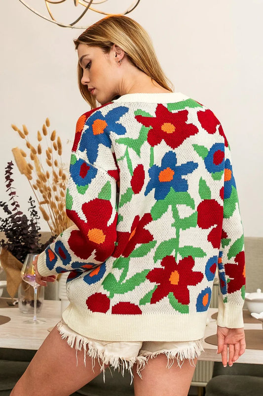 Multi-Color Floral Pattern Sweater