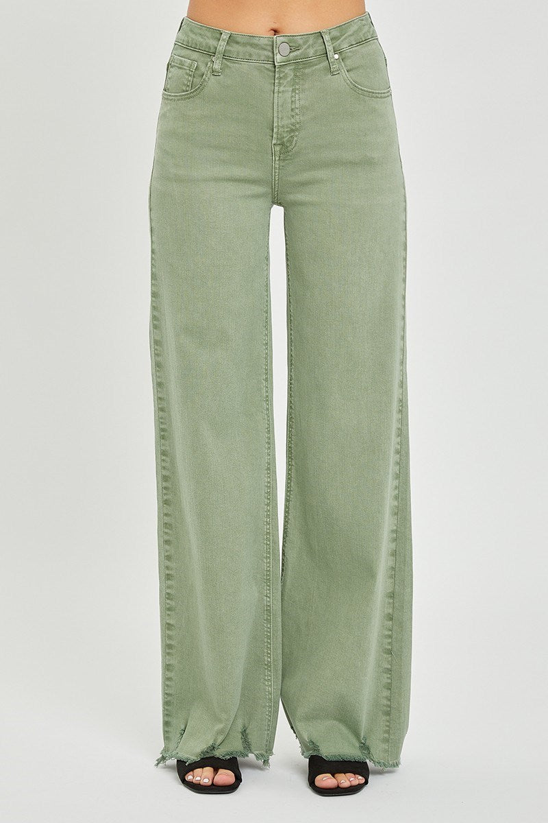 Risen High Rise Wide Pants Olive