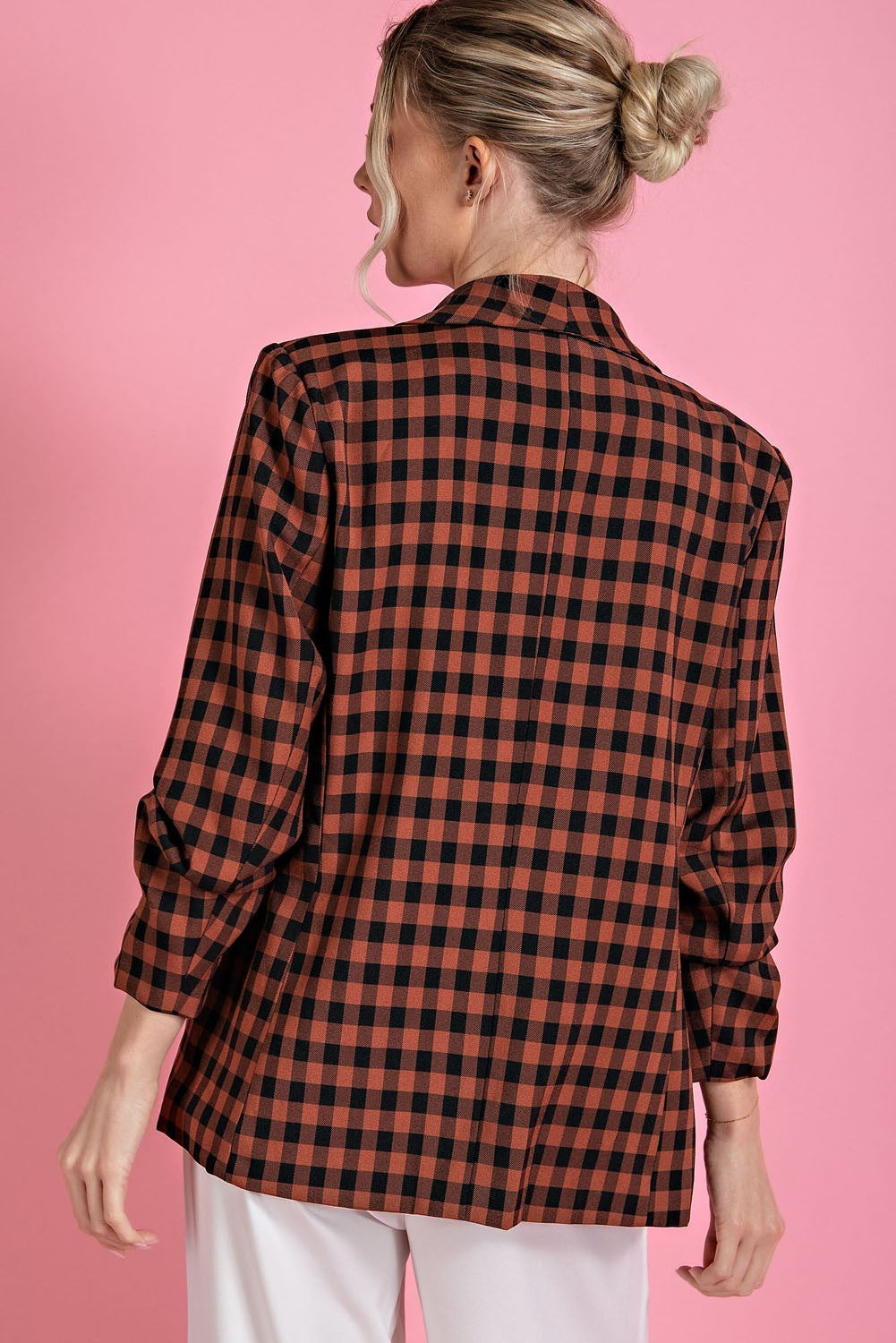 Plaid Print Shawl Blazer Jacket