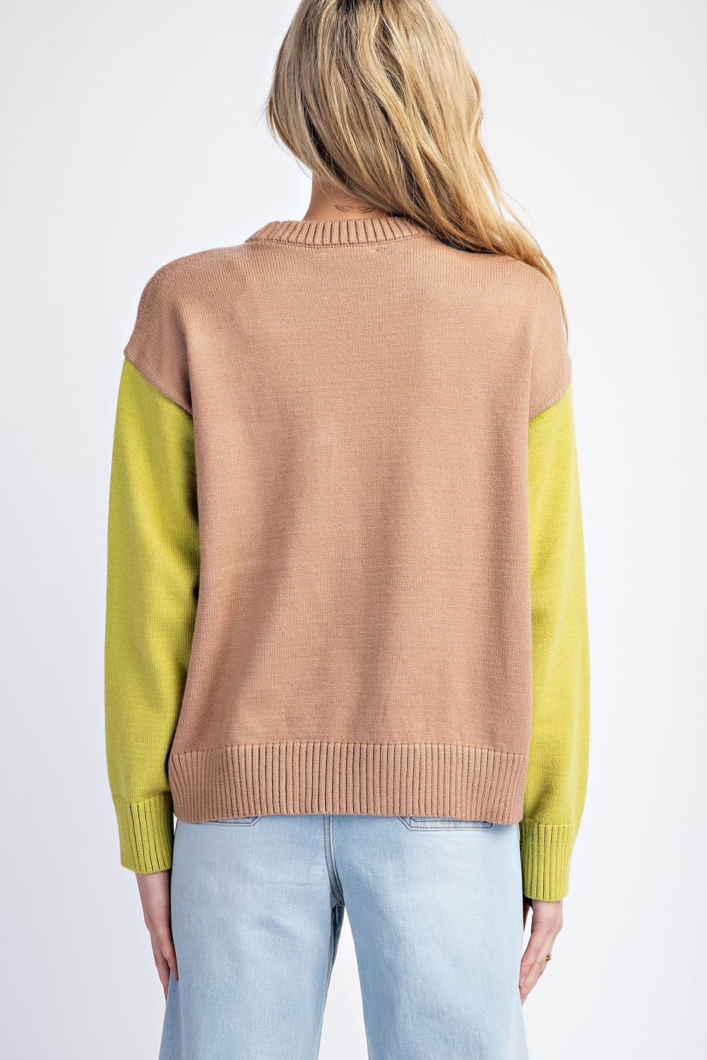 Colorblock Sweater Top With Pocket