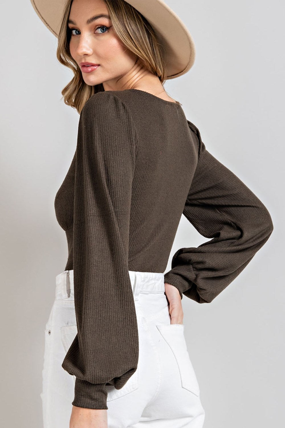 Puff Sleeve V-Neck Bodysuit Olive