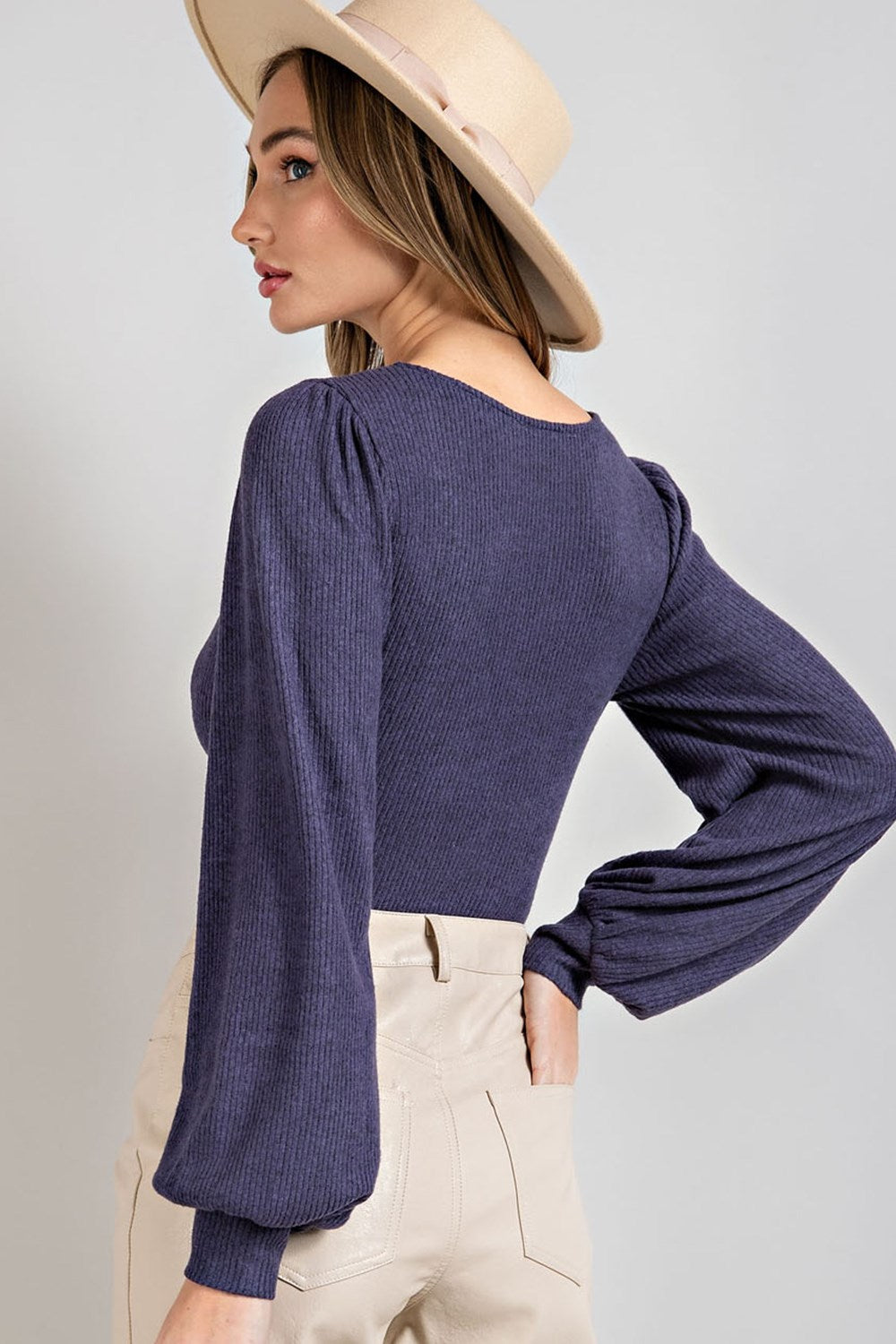 Puff Sleeve V-Neck Bodysuit Navy
