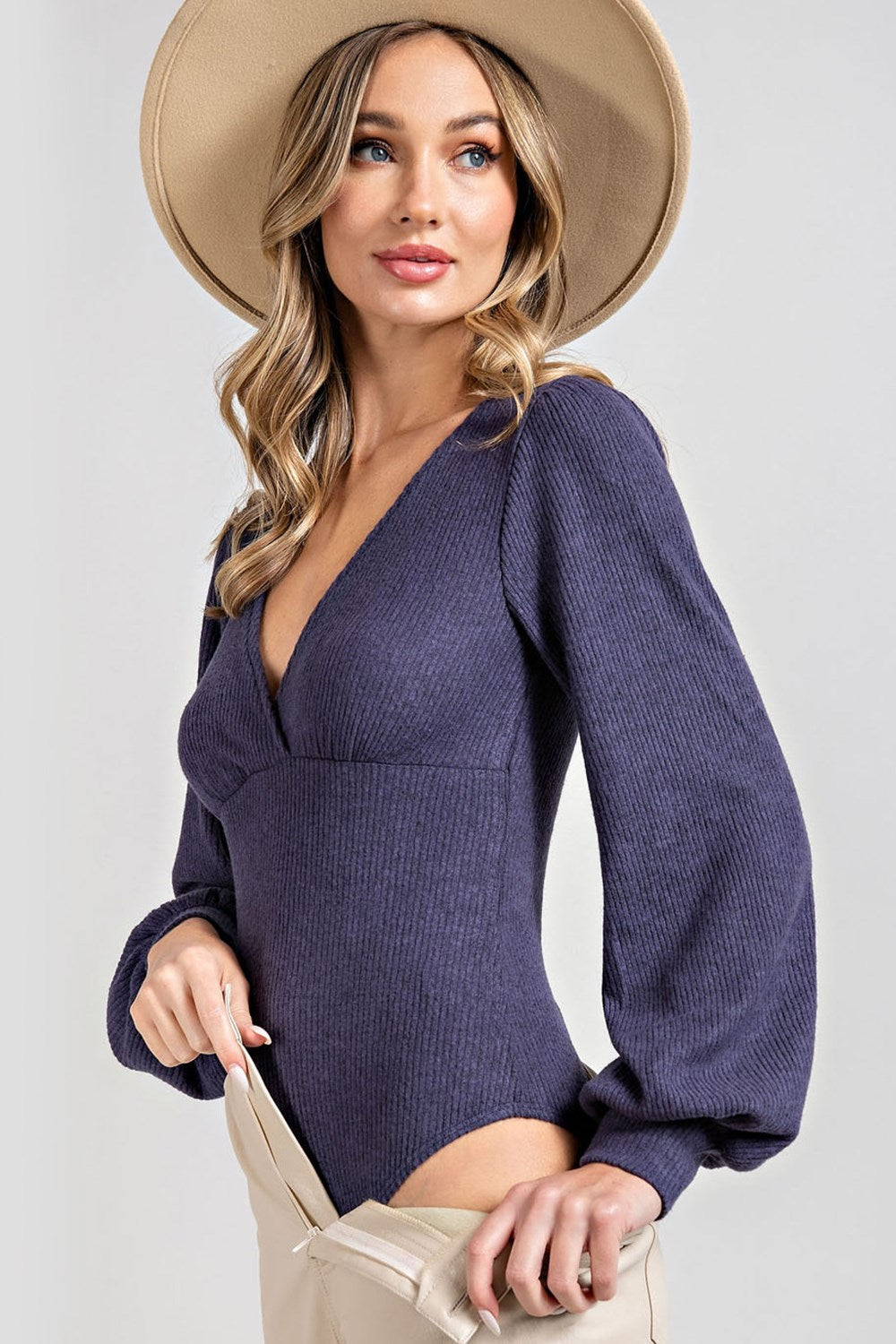 Puff Sleeve V-Neck Bodysuit Navy