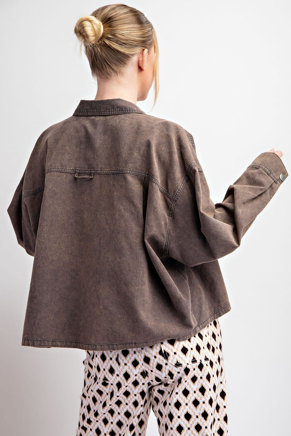 Mineral Washed Long Sleeve Jacket - Ash Black