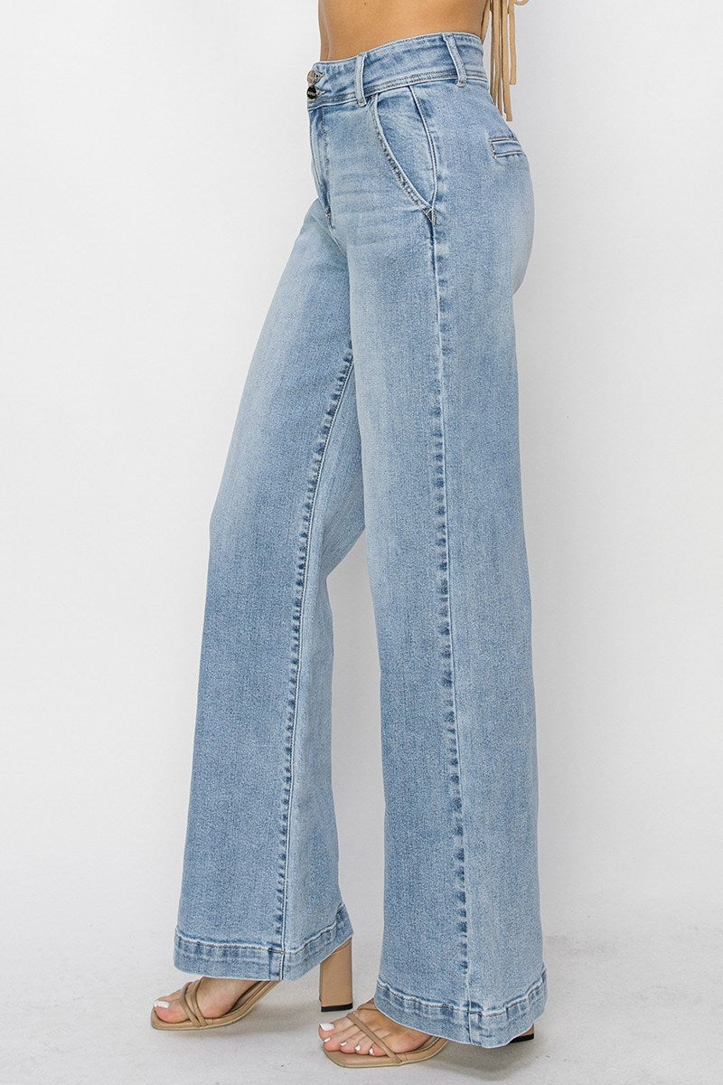 RISEN LIGHT HIGH RISE DOUBLE BUTTON WIDE JEANS