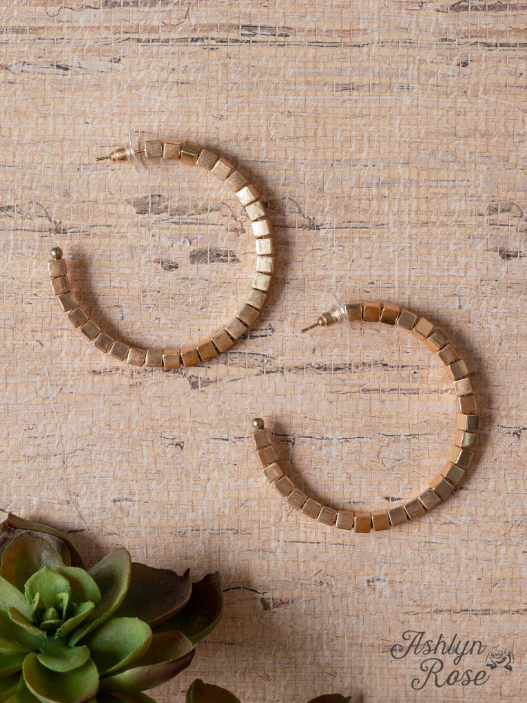 Blame It On My Roots Cream Square Beaded Hoops