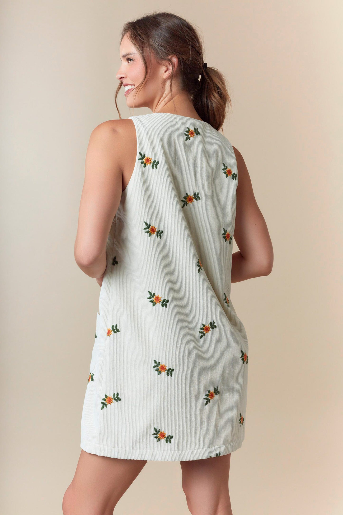 Embroidered Corduroy Line Dress