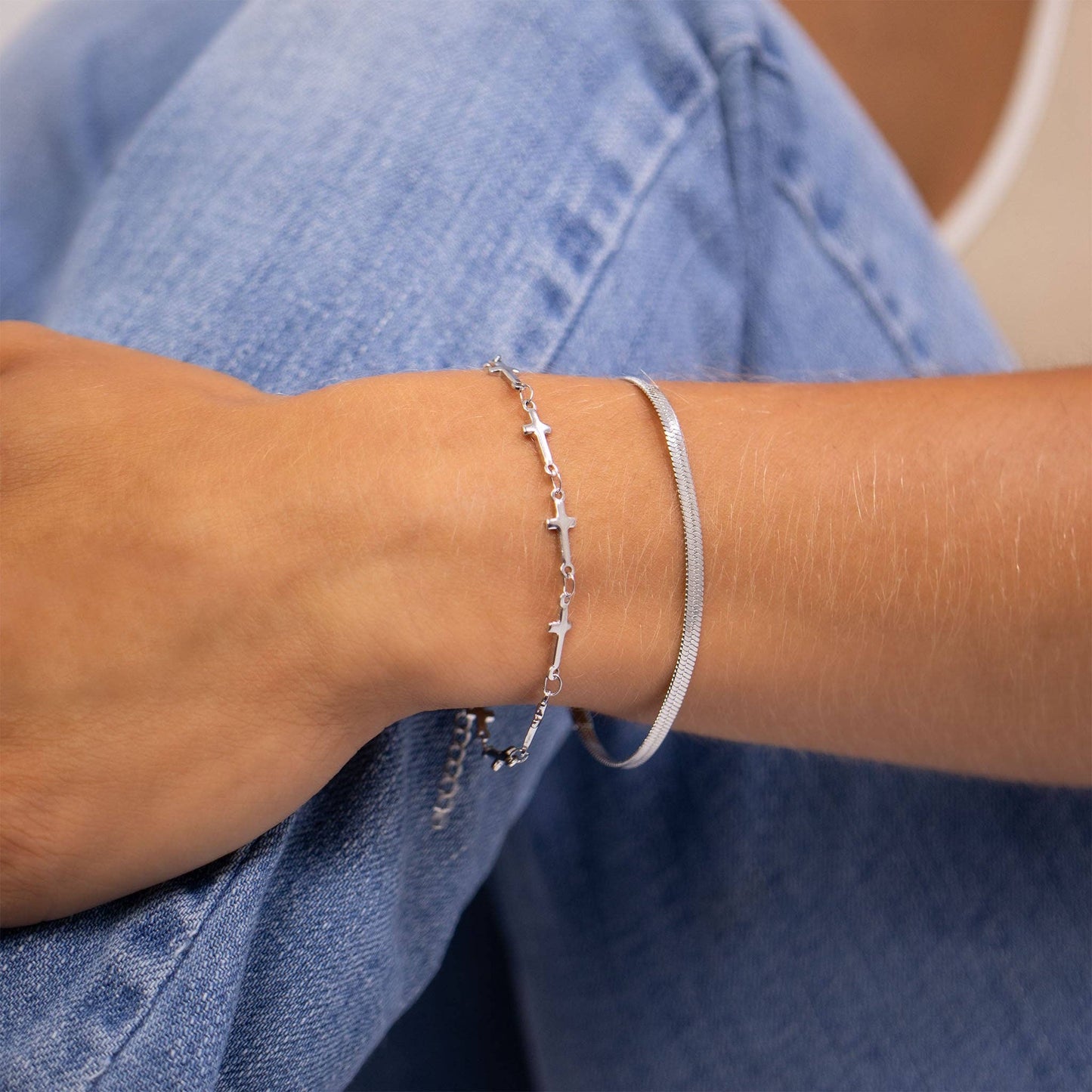 18K Gold PVD Stainless Steel Cross Chain Bracelet