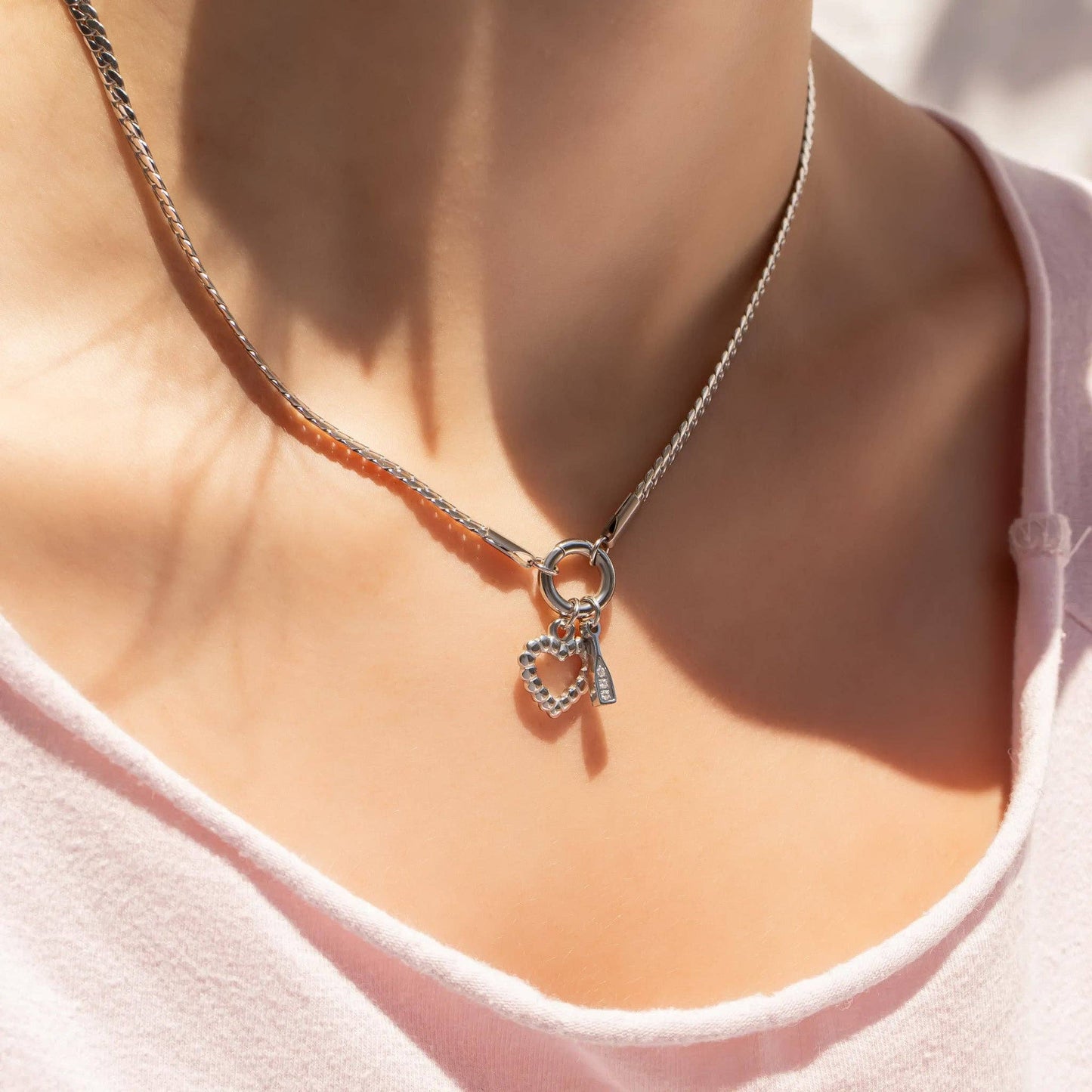 18K Gold PVD Stainless Steel Curb Charm Holder Necklace