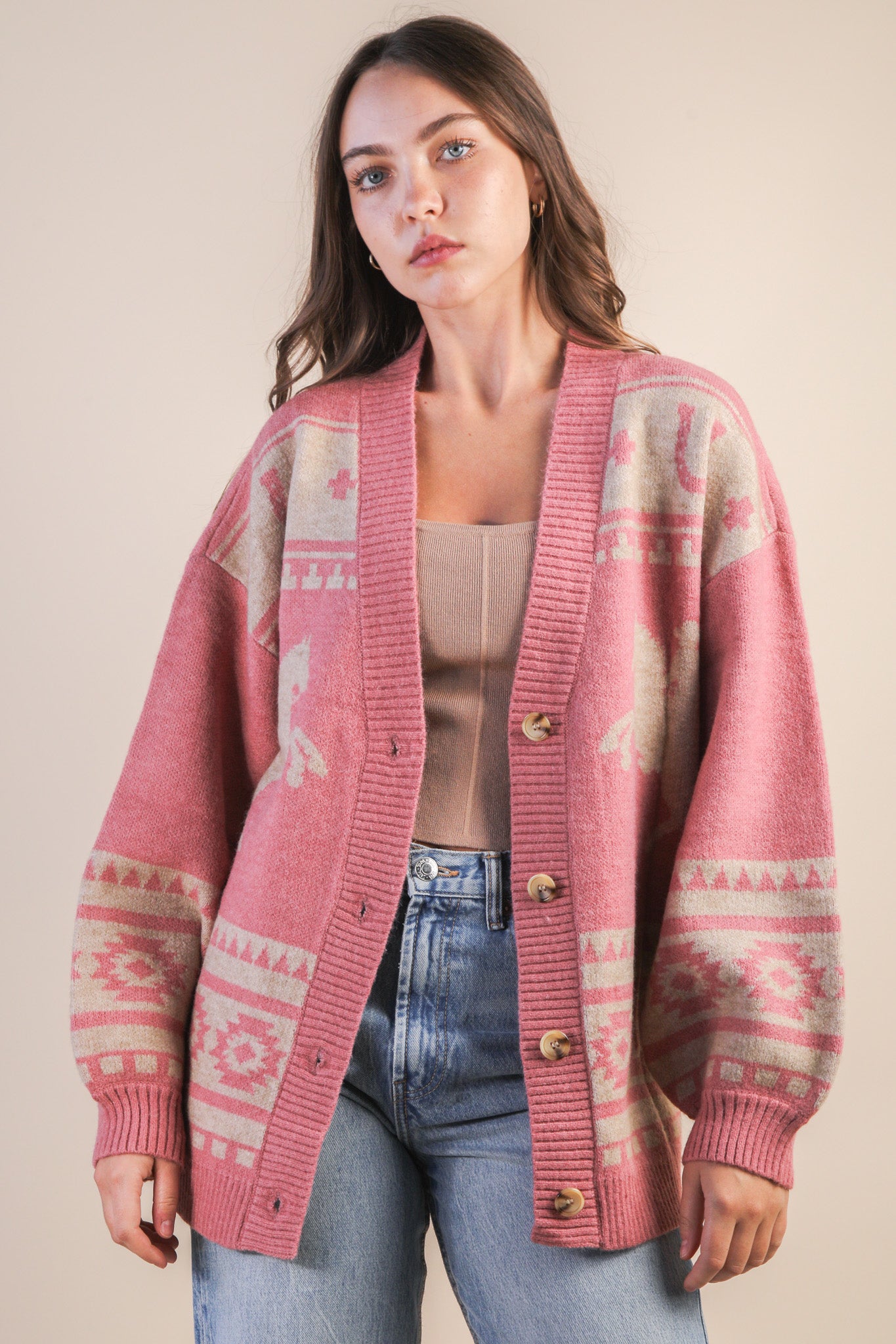 Oversized Western graphic Knit Sweater Cadigan