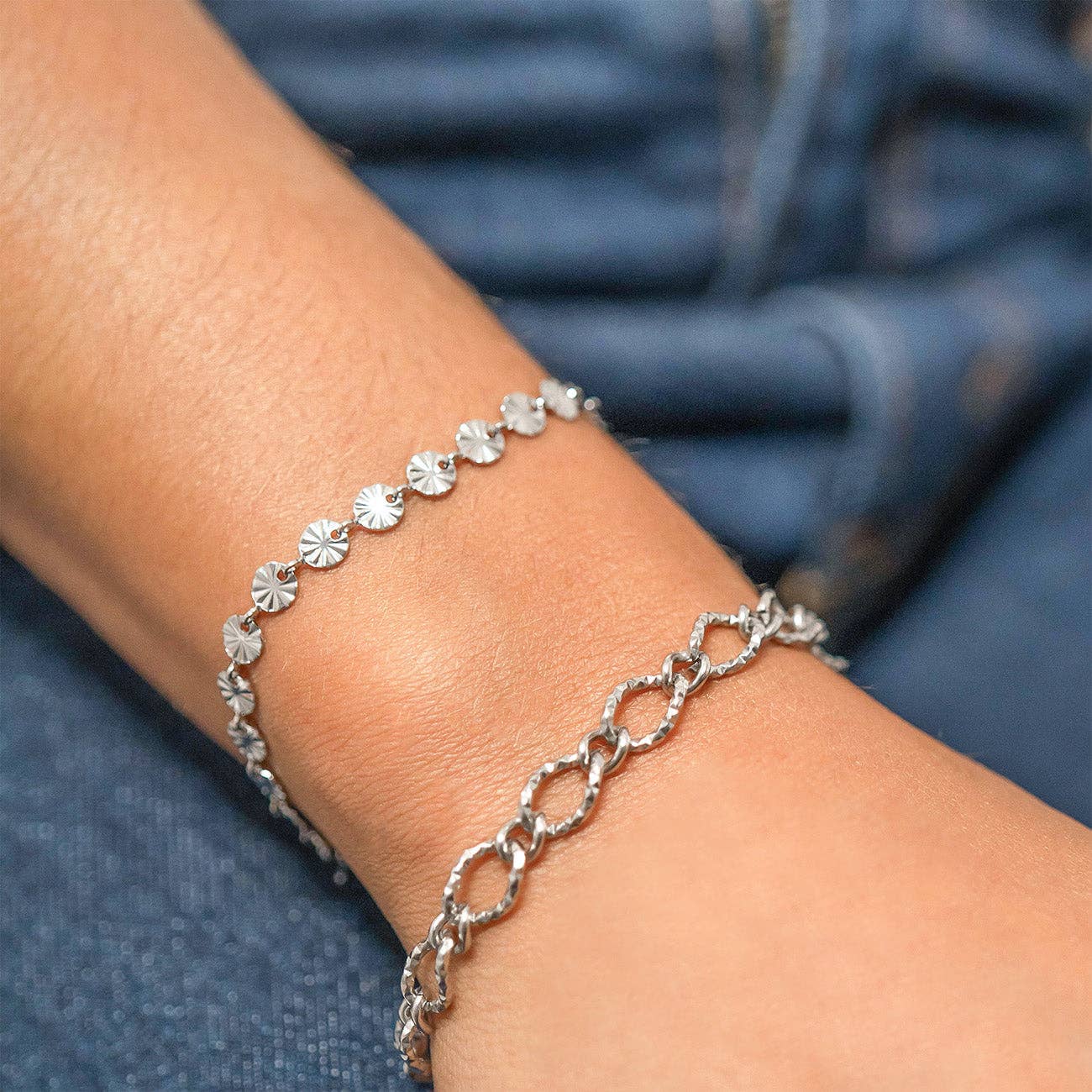 18K Gold PVD Stainless Steel Hammered Oval Chain Bracelet