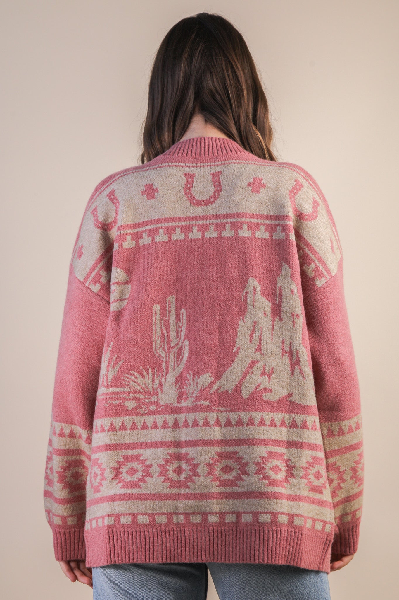 Oversized Western graphic Knit Sweater Cadigan
