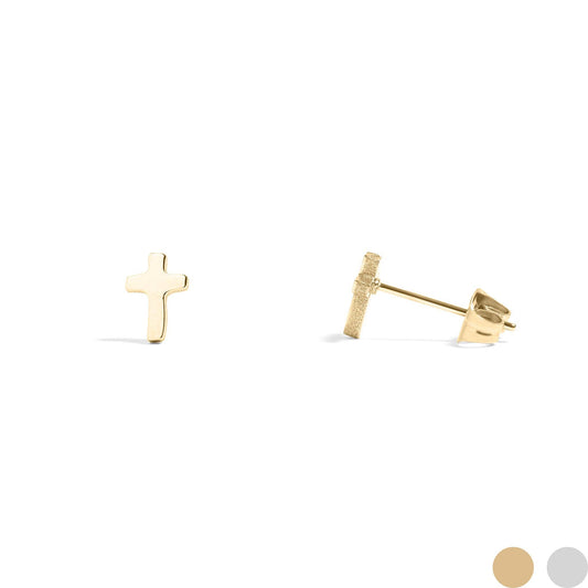 18K Gold PVD Stainless Steel Cross Stud Earrings