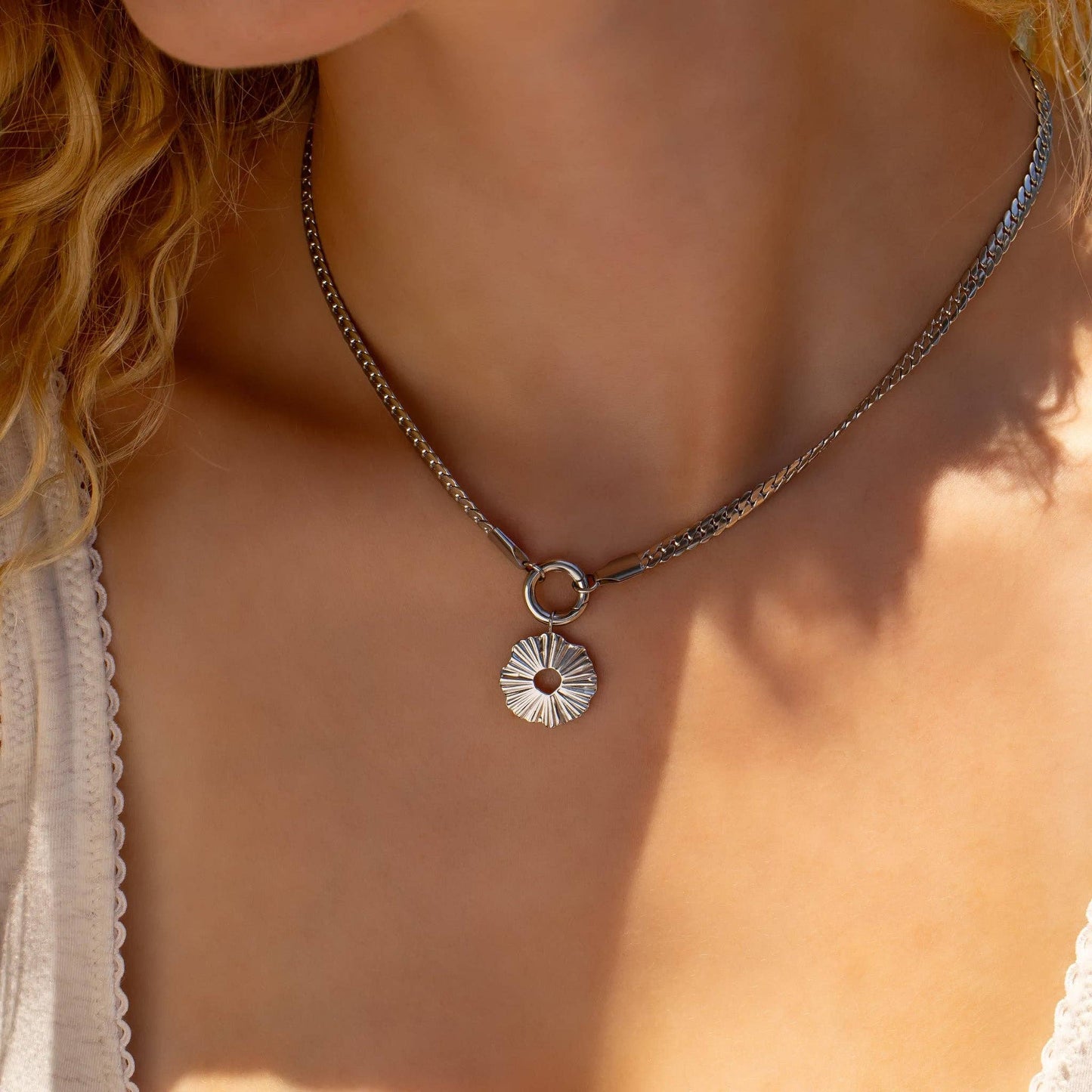 18K Gold PVD Stainless Steel Curb Charm Holder Necklace