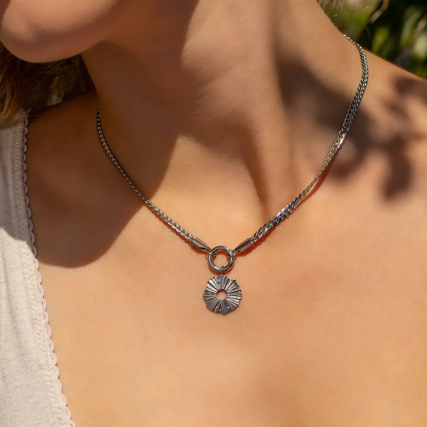 18K Gold PVD Stainless Steel Curb Charm Holder Necklace