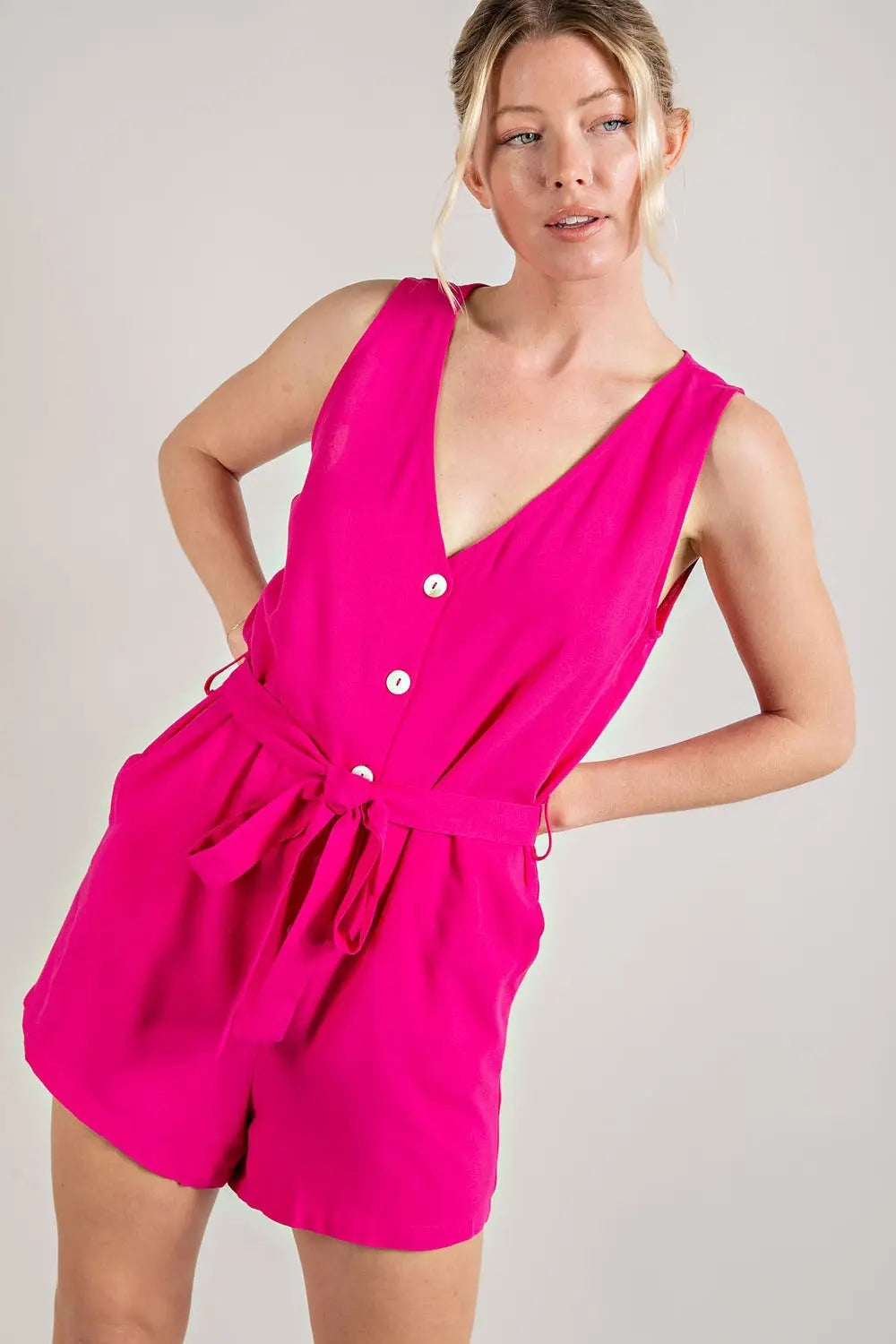 V-Neck Waist Tie Romper