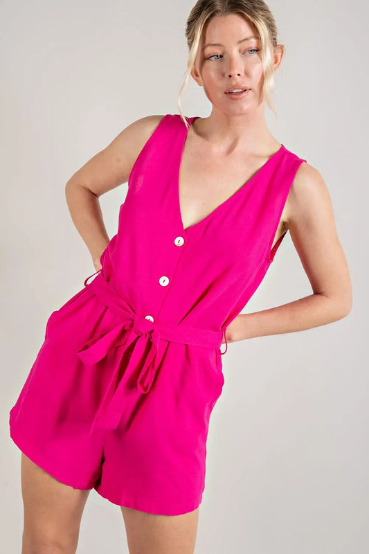 V-Neck Waist Tie Romper