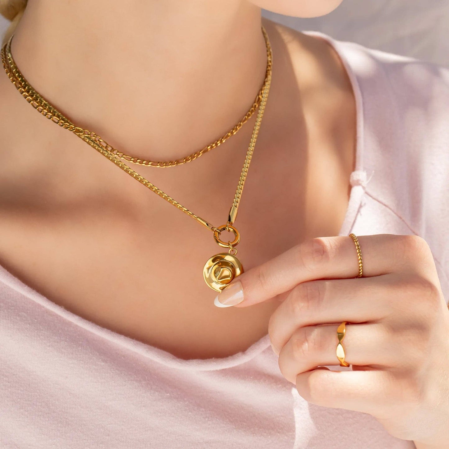 18K Gold PVD Stainless Steel Curb Charm Holder Necklace