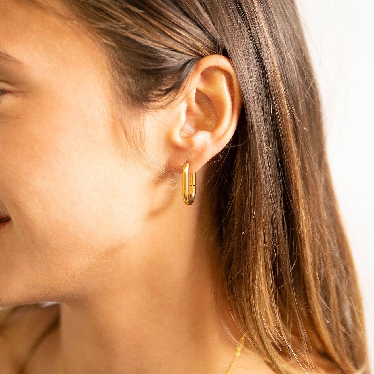 18K Gold PVD Stainless Steel Oval Huggie Earrings