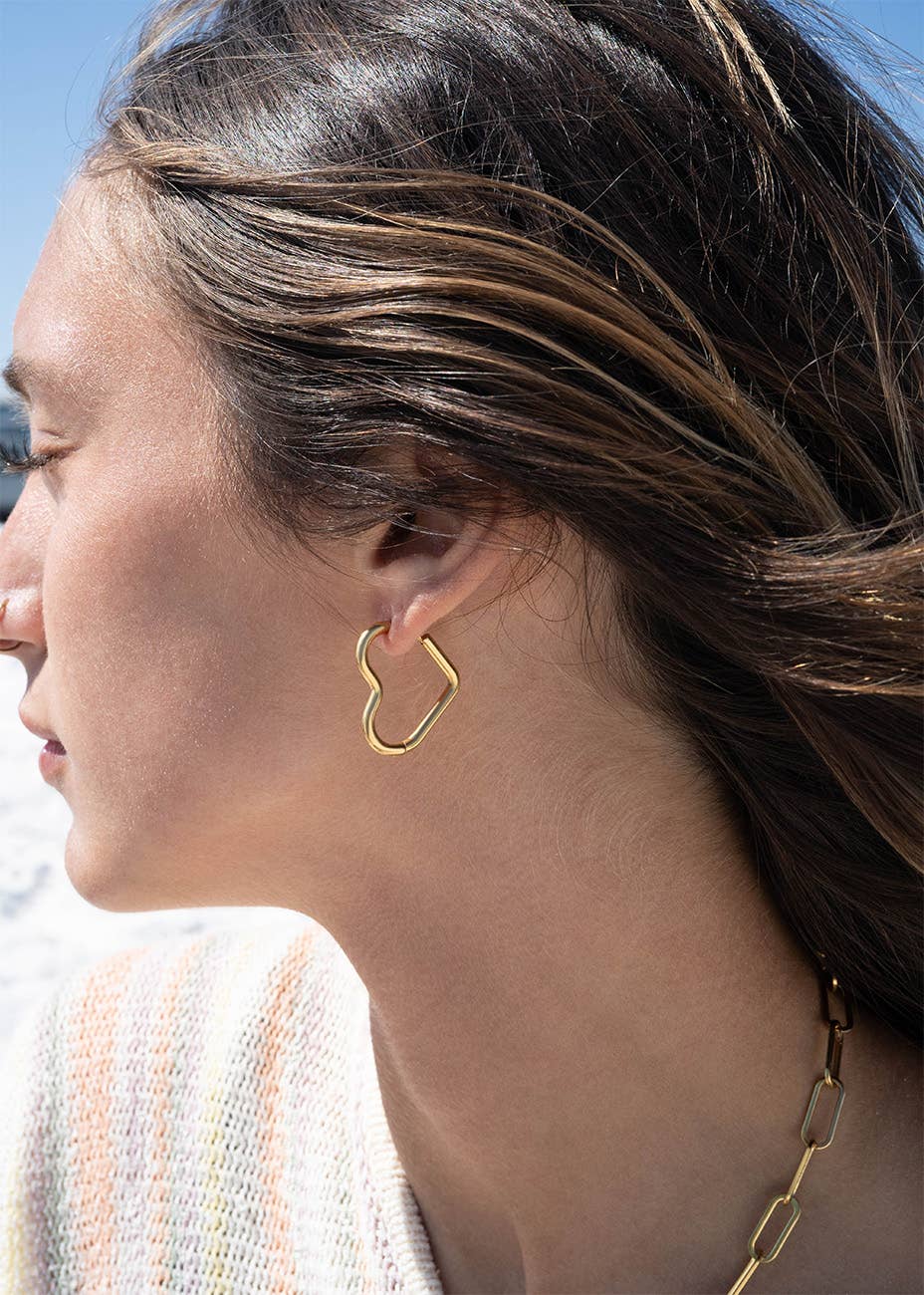 18K Gold PVD Stainless Steel Heart Hoop Earrings / ERJ0007