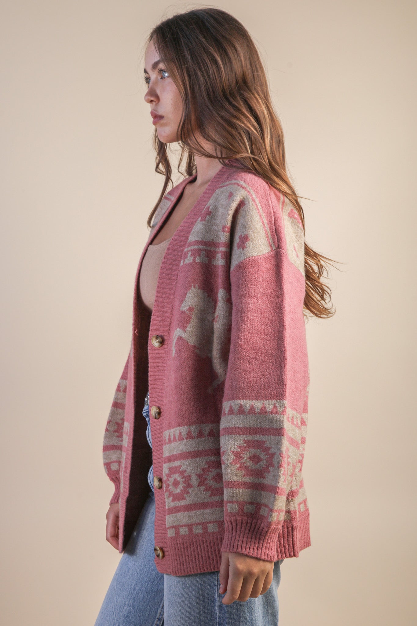 Oversized Western graphic Knit Sweater Cadigan