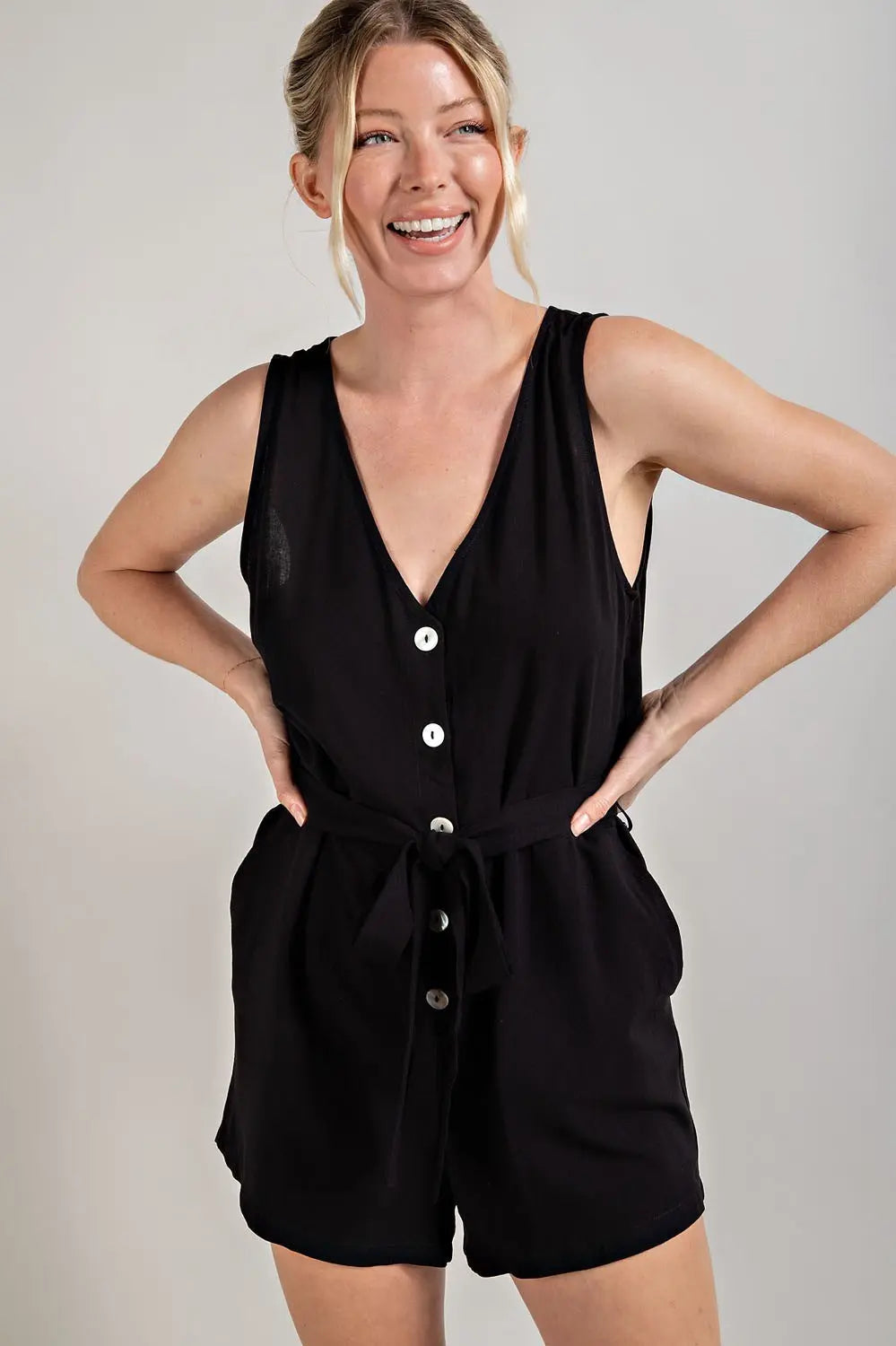 V-Neck Waist Tie Romper