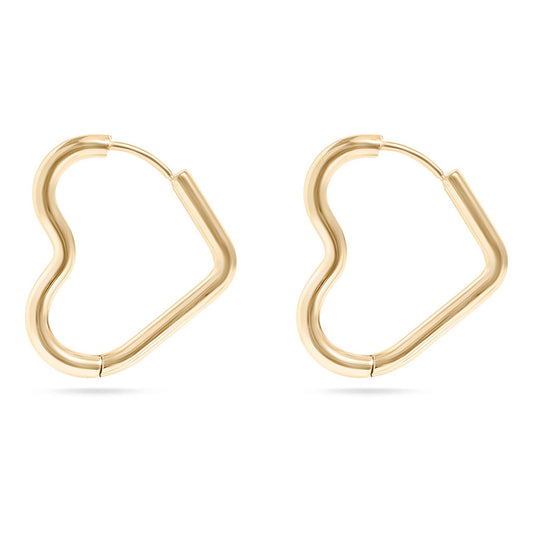 18K Gold PVD Stainless Steel Heart Hoop Earrings / ERJ0007