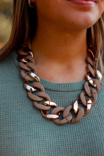Flirt Alert Tan and Gold Chain Necklace