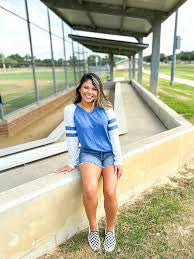 Royal Blue Long Sleeve Tee with Varsity Stripe