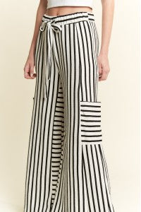 J STRIPED WIDE LEG PANTS