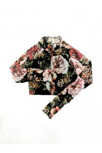 MOCKNECK LONG SLV FLORAL PRINT STRETCHY MESH TOP BLACK/MAUVE