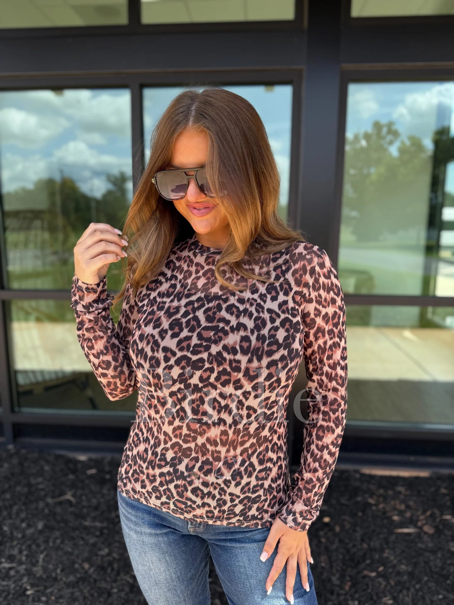 Leopard Mesh Long Sleeve Top