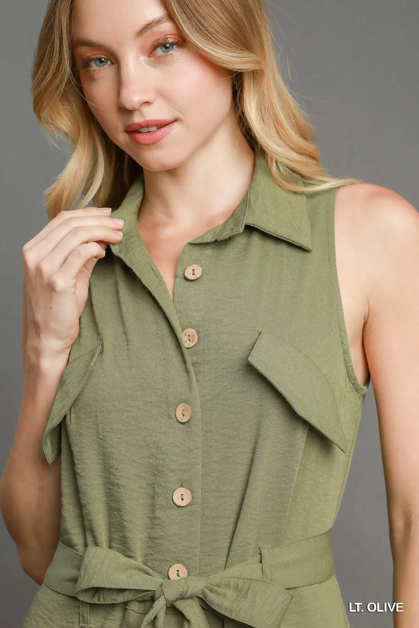 Army Green V Neck Jumpsuit