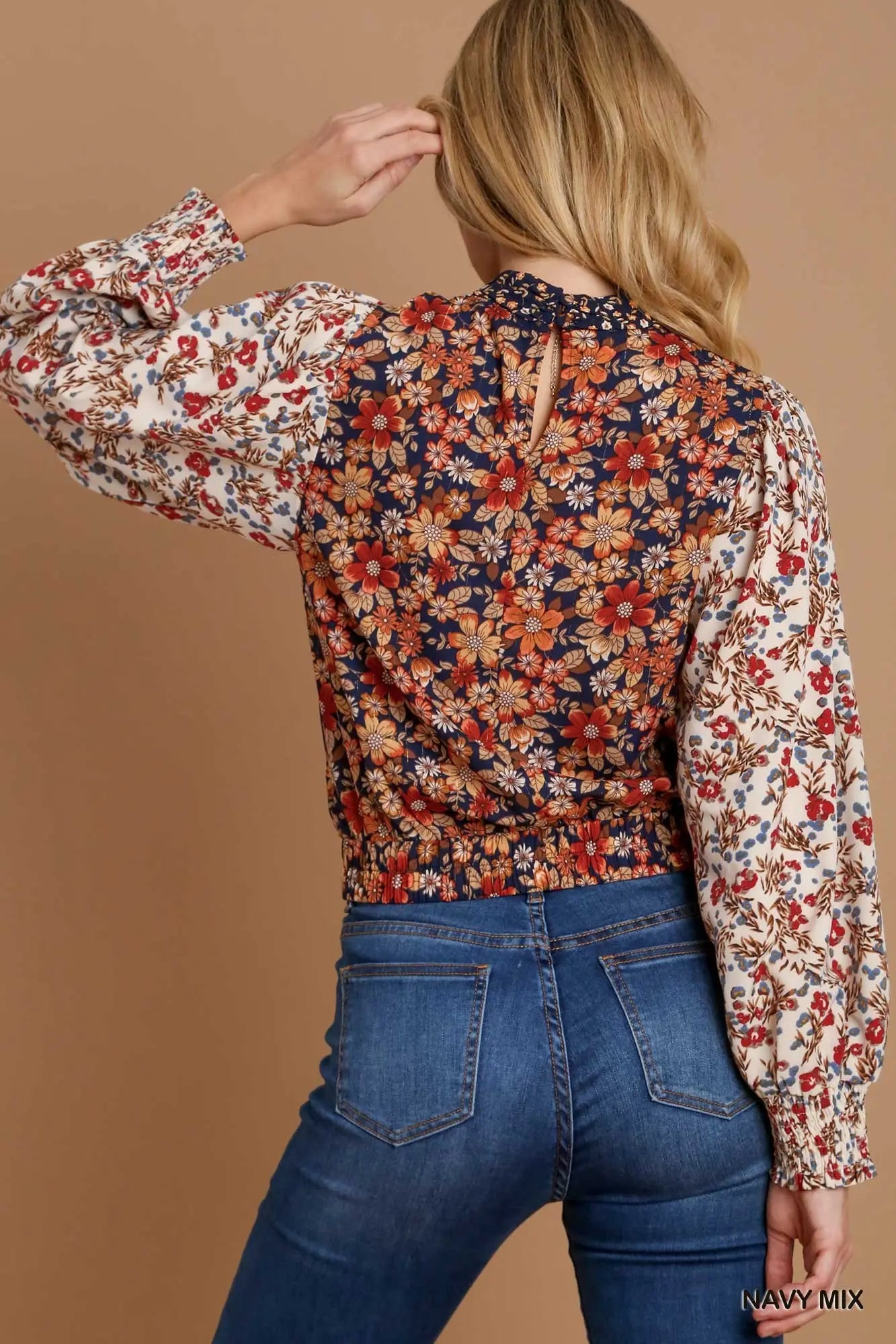 Metallic Mixed Floral Top with Elastic Waist Band