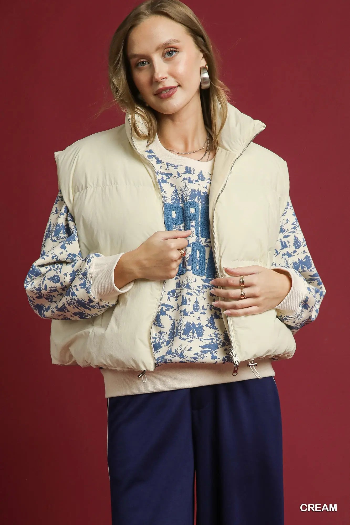 High Neck Puffer Vest with Zip Front