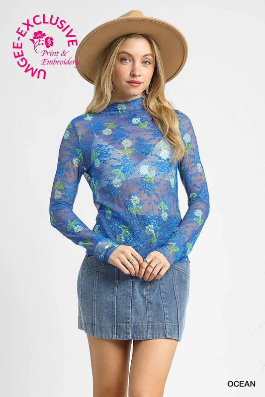 Bloom Mesh Floral Lace Top Ocean