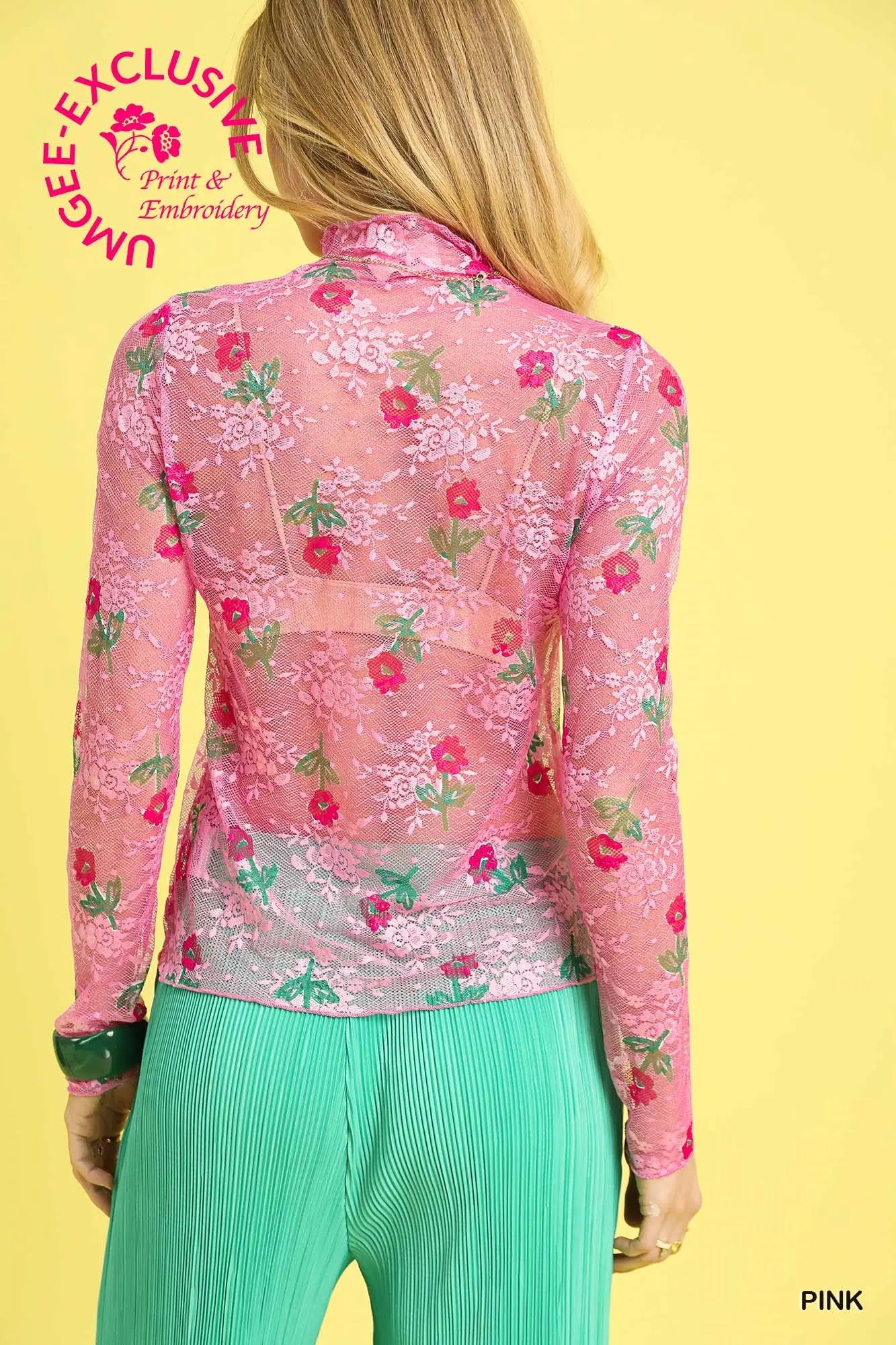 Bloom Mesh Floral Lace Top Pink