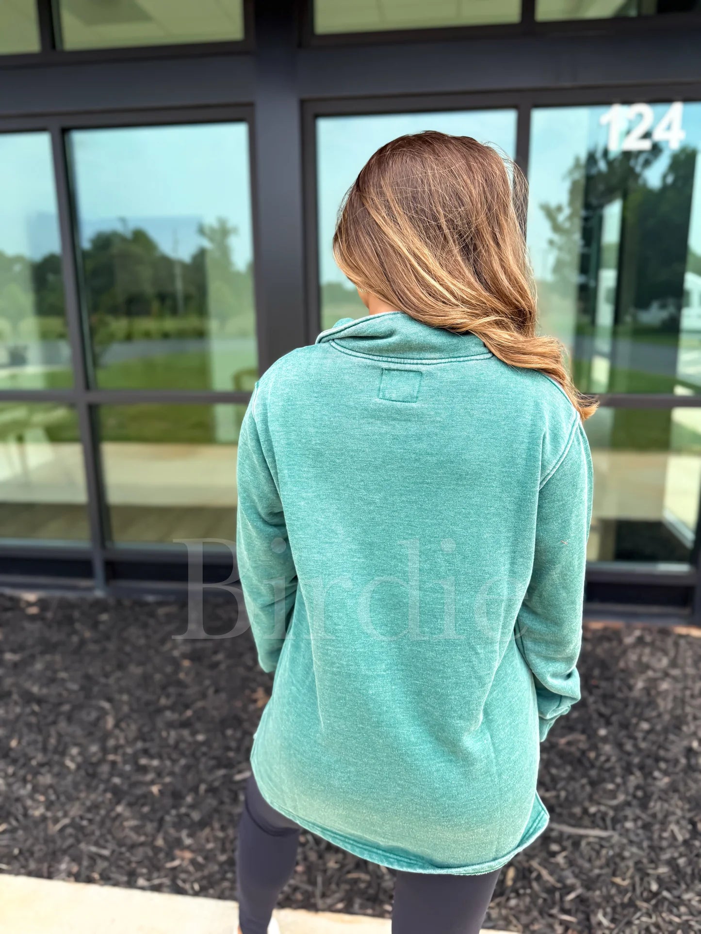 Dark Green Ash Wash Quarter Zip Long Pullover