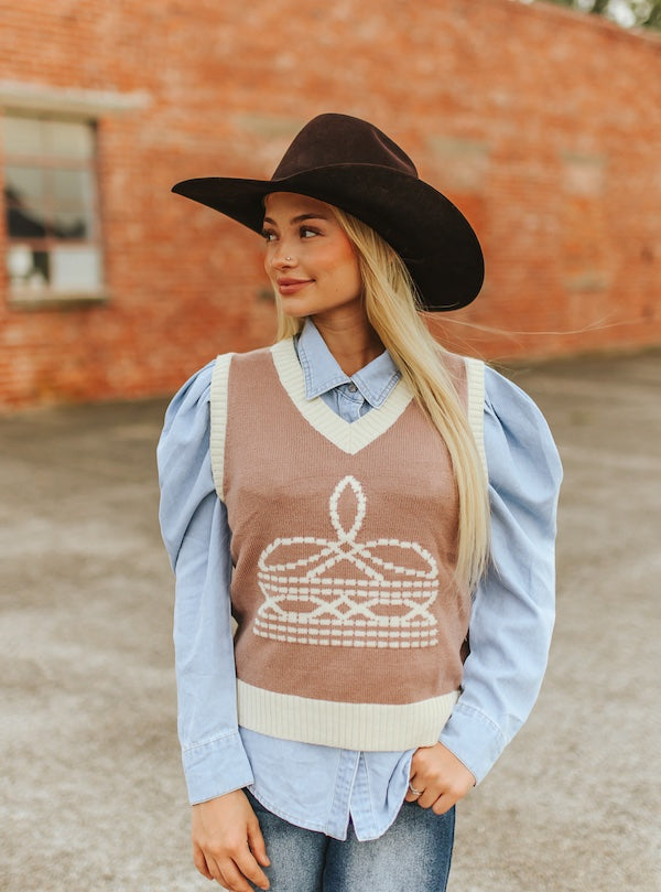 Beige Ivory Boot Stitch Knit Vest