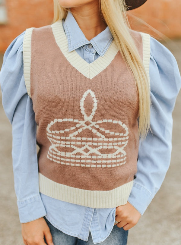 Beige Ivory Boot Stitch Knit Vest