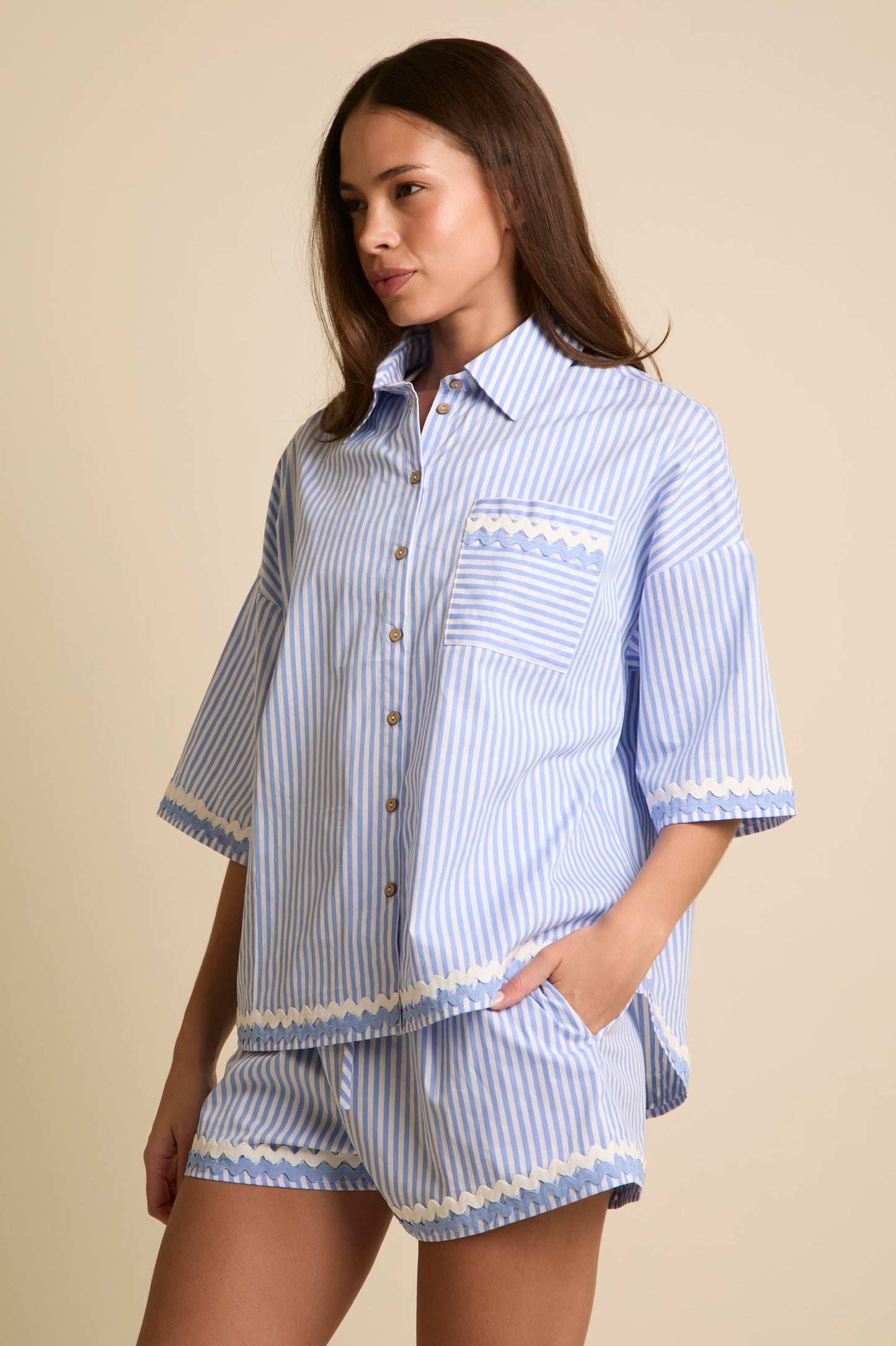 Blue Long Sleeve Top & Shorts Set